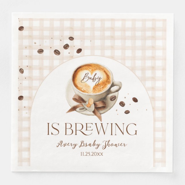 Guardanapo De Papel De Jantar Baby is Brewing Coffee Bean Theme Baby Shower (Frente)