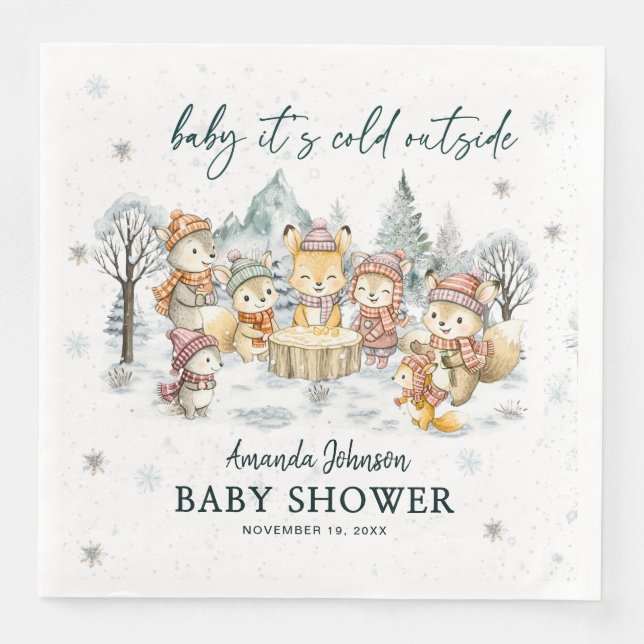 Guardanapo De Papel De Jantar Baby Its Cold Outside Winter Woodland Baby Shower (Frente)