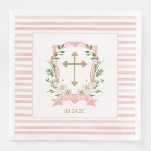 Guardanapo De Papel De Jantar Batismo Floral Rosado