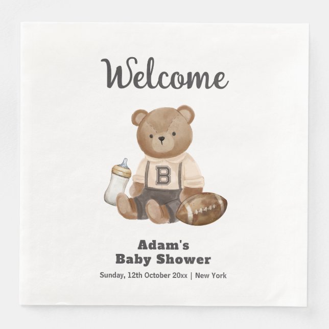 Guardanapo De Papel De Jantar Bearly Wait Football Sport Baby Shower Welcome (Frente)