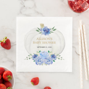 Guardanapo De Papel De Jantar Bebê azul branco verde floral abóboras brancas