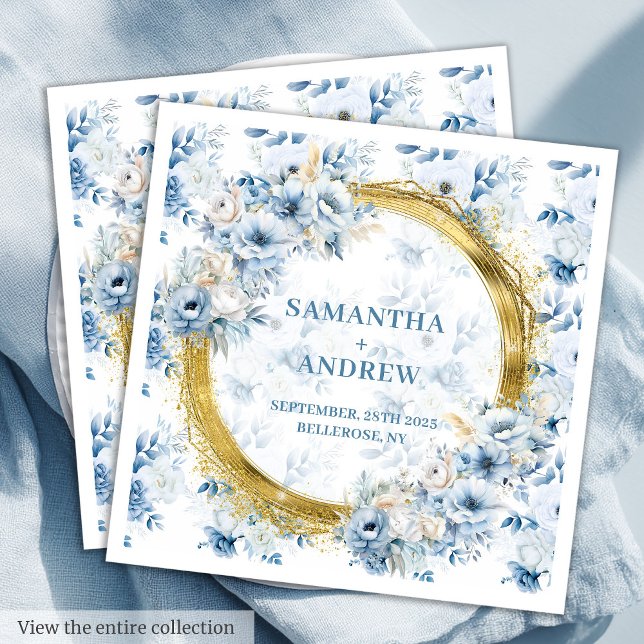 Guardanapo De Papel De Jantar Belo Casamento de Destaque Azul Dourado (Gorgeous Watercolor Light Blue Gold Accent Wedding Paper Dinner Napkins)
