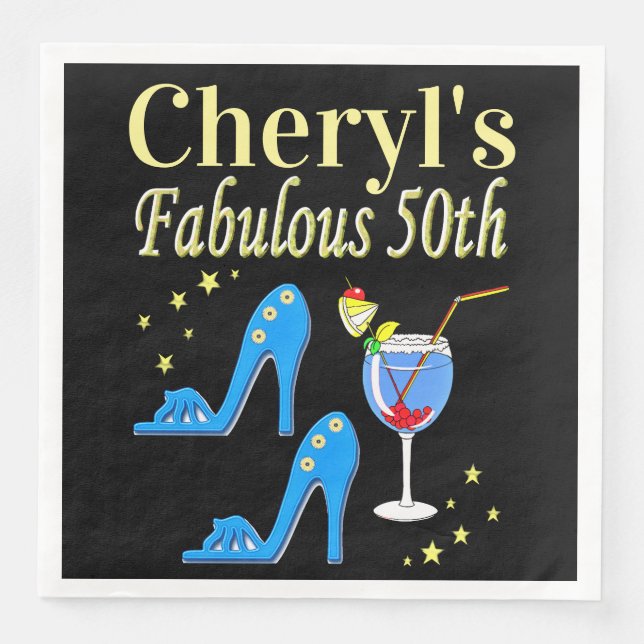 GUARDANAPO DE PAPEL DE JANTAR BELO DESIGN DE ANIVERSÁRIO AZUL 50º ANIVERSÁRIO (Frente)