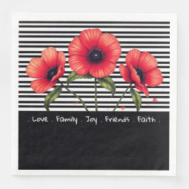 Guardanapo De Papel De Jantar Black And White Stripe With Red