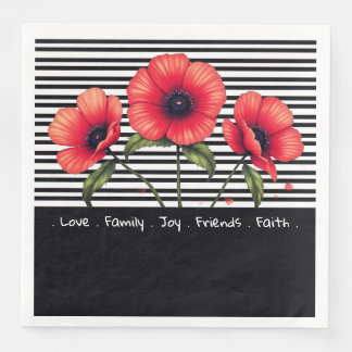 Guardanapo De Papel De Jantar Black And White Stripe With Red