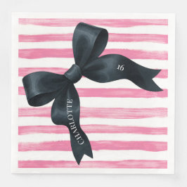 Guardanapo De Papel De Jantar Black Bow with Pink White Stripe Birthday