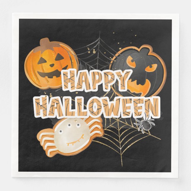 GUARDANAPO DE PAPEL DE JANTAR BLACK ORANGE HAPPY HALLOWEEN COOKIES (Frente)