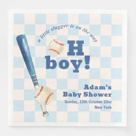 Guardanapo De Papel De Jantar Blue Plaid Little Slugger Baseball Baby Shower