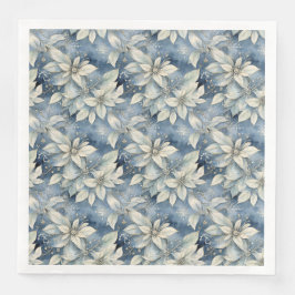 Guardanapo De Papel De Jantar Blue Poinsettia Elegance Silver e Blue Winter