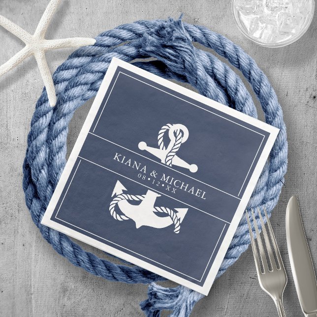 Guardanapo De Papel De Jantar Blue Wave Anchor Wedding V2 Wht/Marinho ID836 (Criador carregado)