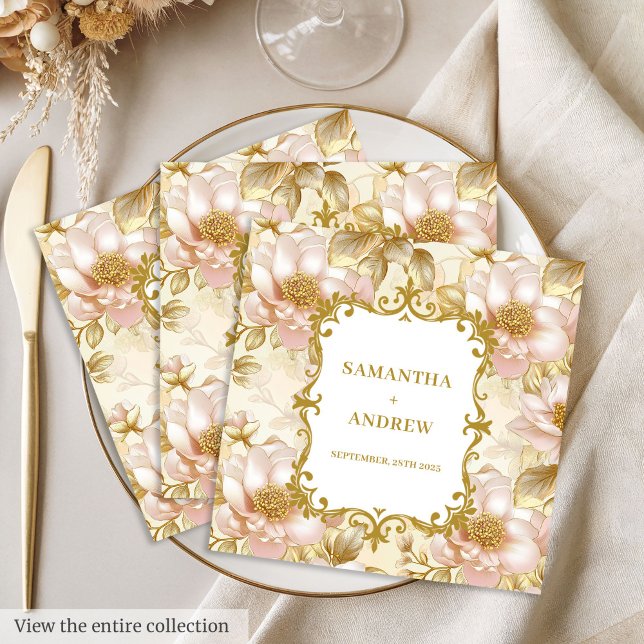Guardanapo De Papel De Jantar Blush Dourado Boho Wedkins Paper Napkins (Blush Gold Boho Wedding Paper Napkins)