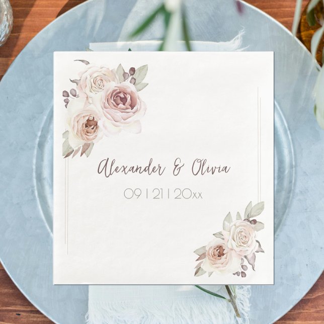 Guardanapo De Papel De Jantar Bohemian Rosa Wedding (Bohemian Rose Wedding Paper Dinner Napkins)
