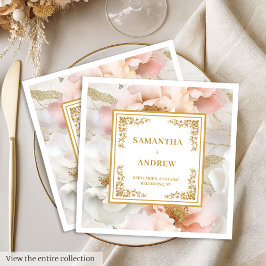 Guardanapo De Papel De Jantar Boho blush ivory gold floral papel de casamento gu