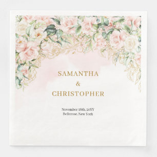 Guardanapo De Papel De Jantar Boho pastel rosa rosas eucalipto casamento ouro