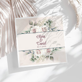 Guardanapo De Papel De Jantar Boho Rosa Bege Rosas Nome Personalizado Casamento
