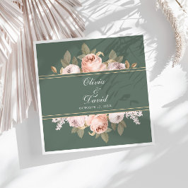 Guardanapo De Papel De Jantar Boho Sage Green Peonies Casamento