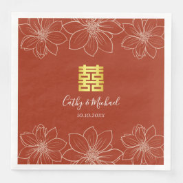 Guardanapo De Papel De Jantar Boho vermelho moderno casamento floral chinês