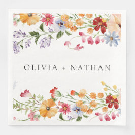 Guardanapo De Papel De Jantar Bold Colorful Watercolor Wildflowers Wedding