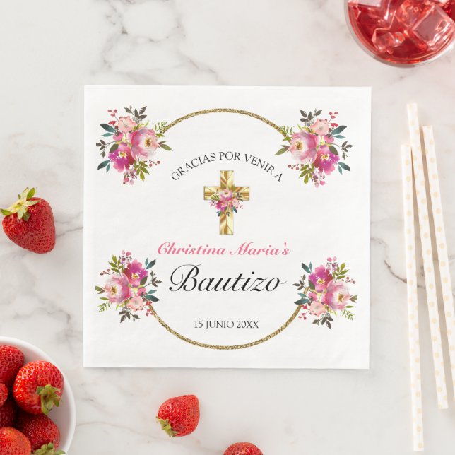 Guardanapo De Papel De Jantar Bonita Del Bautismo De La Cruz Del Oro (Insitu)