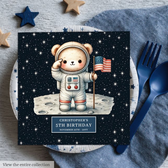 Guardanapo De Papel De Jantar Bonito Astronauta Bear Party Napkins Personalizado (Cute Astronaut Bear Party Napkins Personalized Boy)