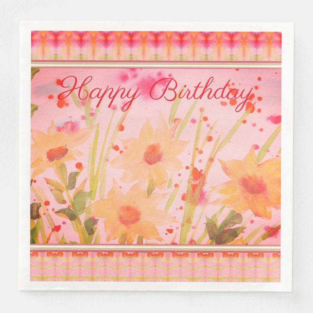 Guardanapo De Papel De Jantar Bonito Feliz Aniversário Janto Flor Napkins (Frente)