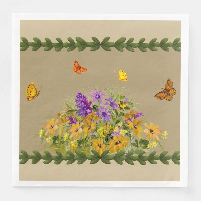 Guardanapo De Papel De Jantar Borboletas e flores (Frente)
