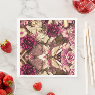 Guardanapo De Papel De Jantar Borboletas E Rosas De Colagem Decorativa