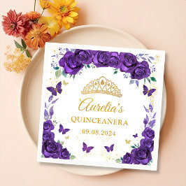 Guardanapo De Papel De Jantar Borboletas Florais Roxas Quinceanera Napkins
