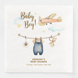 Guardanapo De Papel De Jantar Boy Adventure Clothesline Airplane Sky Baby Shower