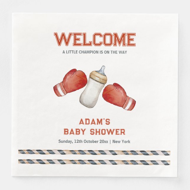 Guardanapo De Papel De Jantar Boy Boxing Little Champion Baby Shower Welcome (Frente)