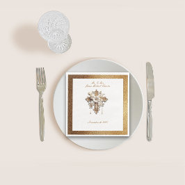 Guardanapo De Papel De Jantar Branca Elegante com Janto Dourado de Casamento Tri