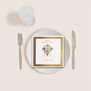 Guardanapo De Papel De Jantar Branca Elegante com Janto Dourado de Casamento Tri