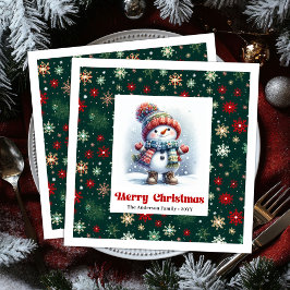 Guardanapo De Papel De Jantar Bright cartoon snowman with snowflakes kids napkin