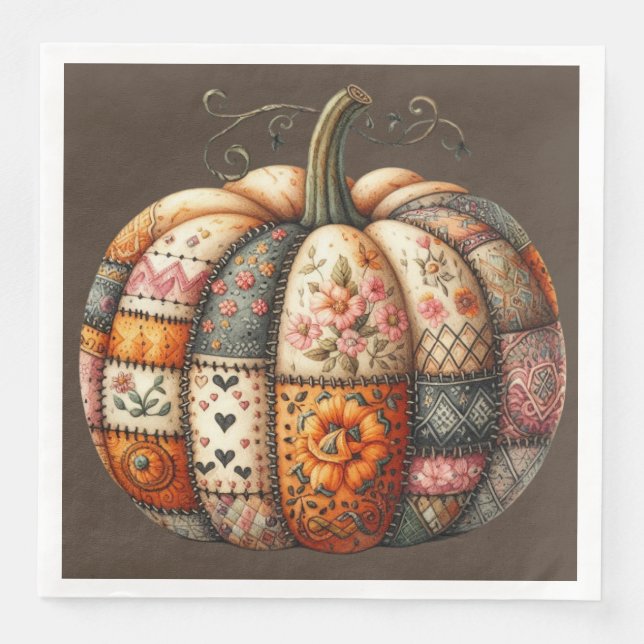 GUARDANAPO DE PAPEL DE JANTAR BROWN & ORANFALL PATCHWORK PUMPKIN (Frente)