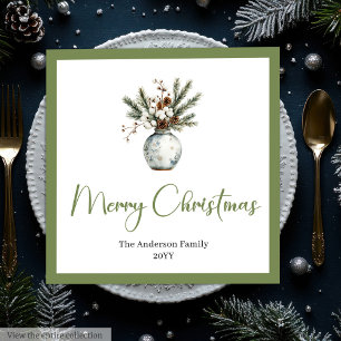 Guardanapo De Papel De Jantar Buquê de Natal Boêmio Chic Rústico Aquarela