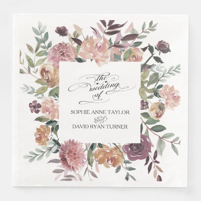 Guardanapo De Papel De Jantar Burgundy Blush Ivory Floral Wreath Casamento (Frente)