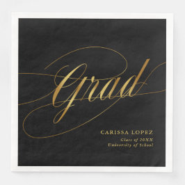 Guardanapo De Papel De Jantar Caligrafia Elegante Preta e Dourada do Formando Mi