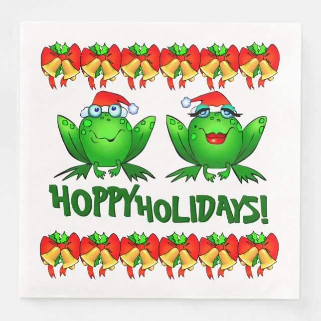 Guardanapo De Papel De Jantar Cartoon Hoppy Holidays Sapos de Natal Belis Arcos (Frente)
