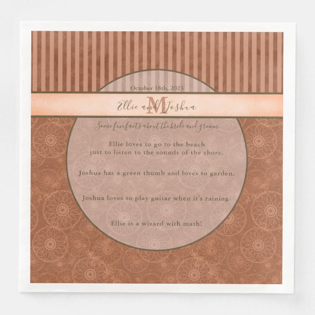 Guardanapo De Papel De Jantar Casamento Boho Orange & Brown Geométrico Stripe (Frente)