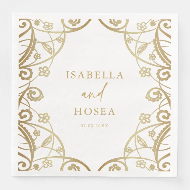 Guardanapo De Papel De Jantar Casamento bonito de rendas flóricas com brilho Dou (Frente)