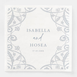 Guardanapo De Papel De Jantar Casamento bonito de rendas planas azuis de prata a