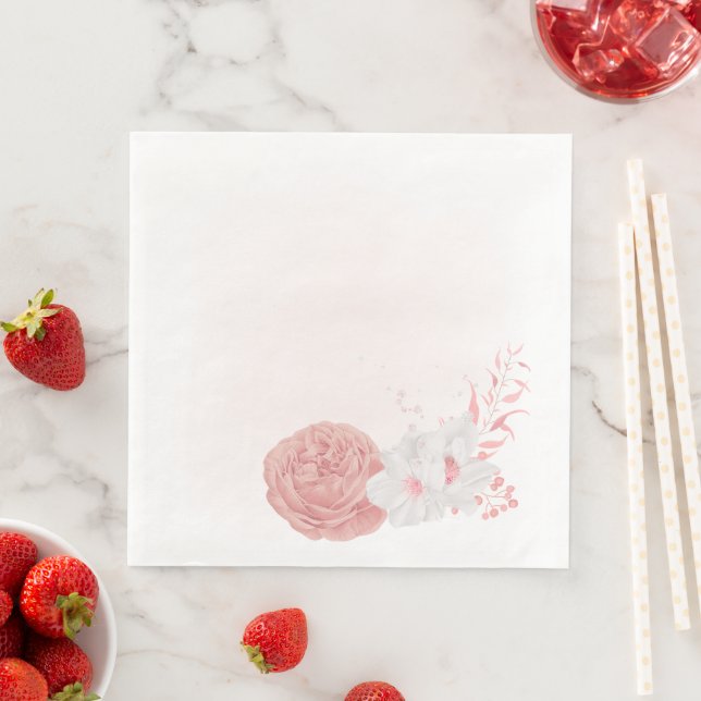 Guardanapo De Papel De Jantar casamento botânico de flores rosa e brancas (Insitu)