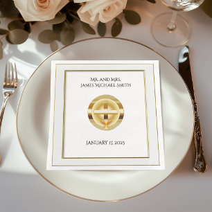 Guardanapo De Papel De Jantar Casamento Católico Elegante Dourado Cross e Chalic