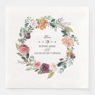 Guardanapo De Papel De Jantar Casamento Chic Burgundy Blush Ivory Floral Wreath