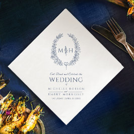 Guardanapo De Papel De Jantar Casamento com a arte do monograma da coroa azul es