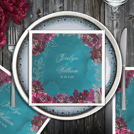 Guardanapo De Papel De Jantar Casamento com Aqua Teal Merlot Jewel Tone