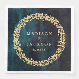 Guardanapo De Papel De Jantar Casamento com Aquarela Azul Marinho e Confetes Dou