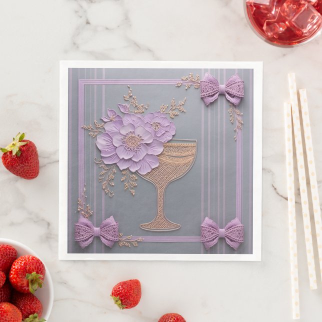 Guardanapo De Papel De Jantar Casamento com Buquê de Lavanda Elegante (Insitu)