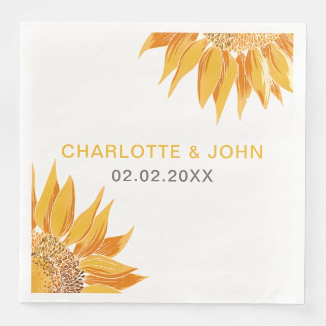 Guardanapo De Papel De Jantar Casamento com SunFlower moderno (Frente)