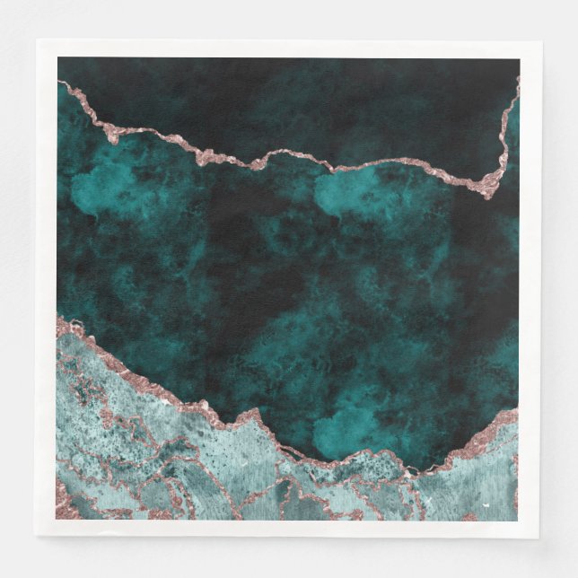 Guardanapo De Papel De Jantar Casamento de Aquarela de Agate Verde e Rosa Dourad (Frente)